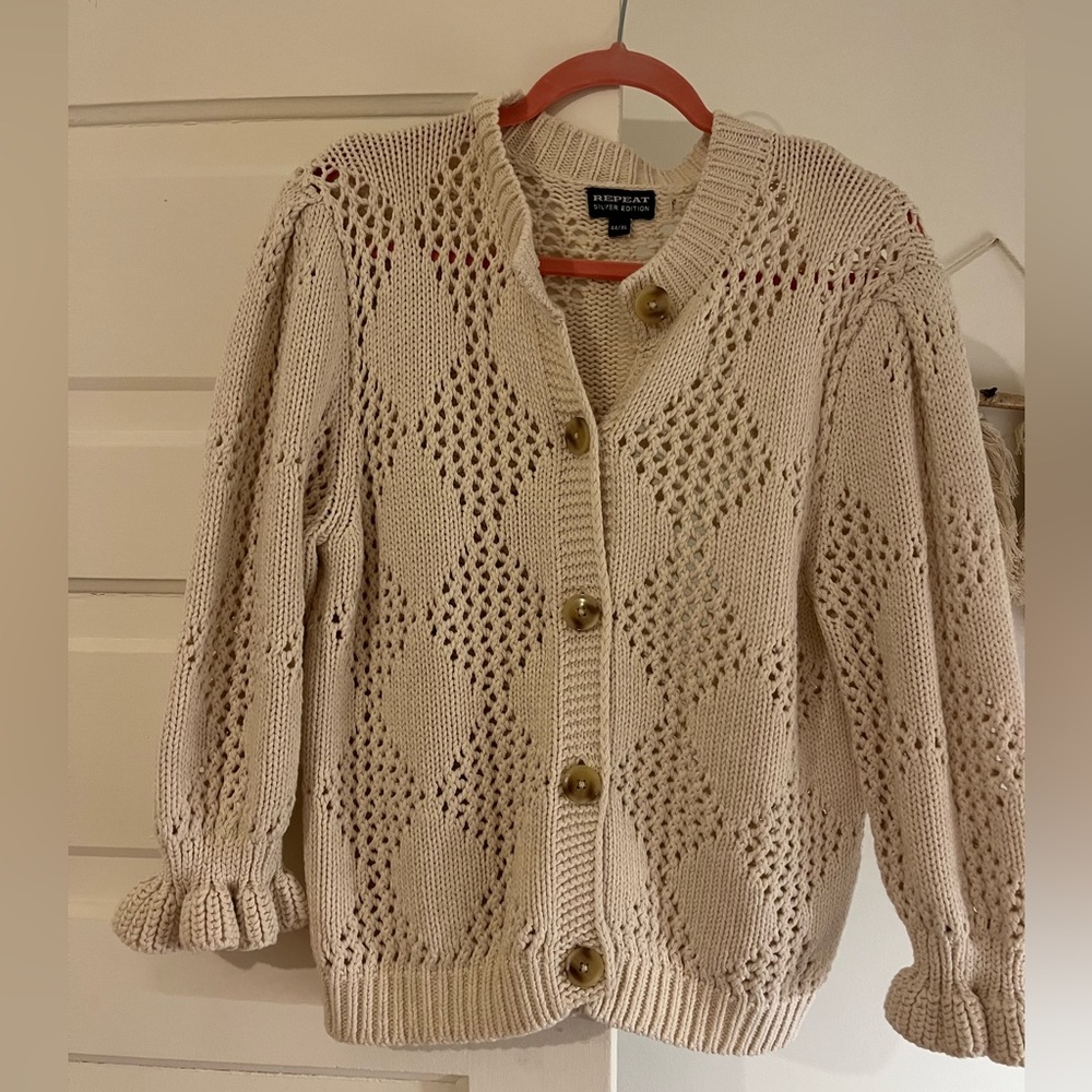 Cream Knit Cardigan Sweater